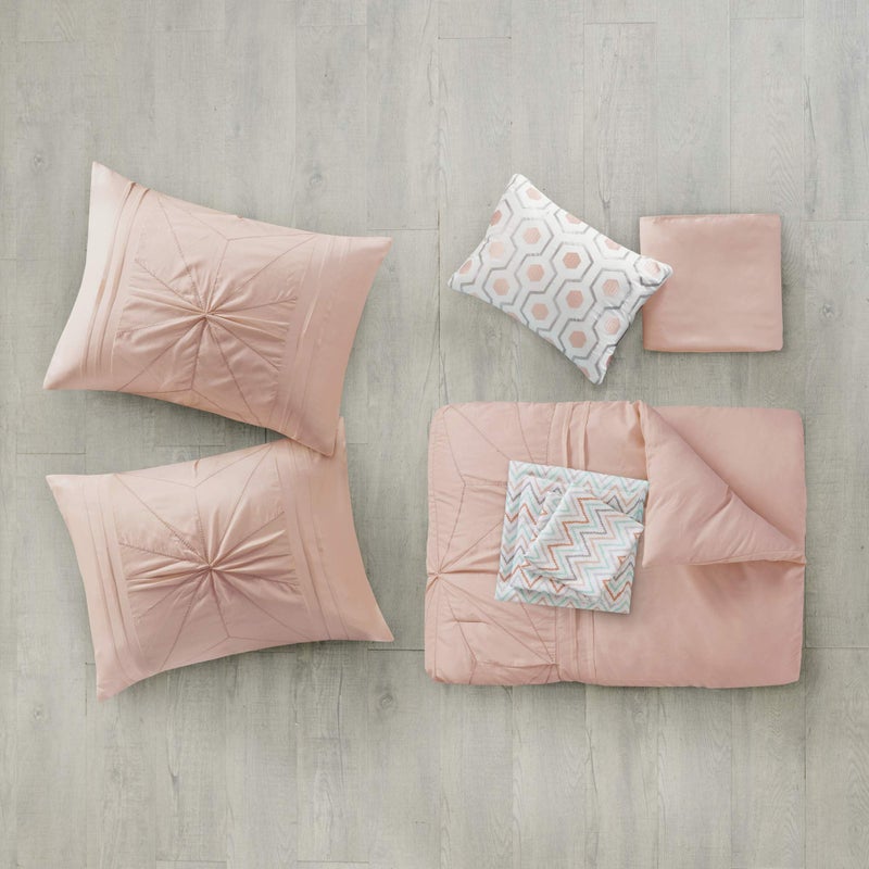 Intelligent Design Toren Complete Bag Tufted Embroidered Comforter with Sheet, Season Bedding Set, Full, Pink - Image 3